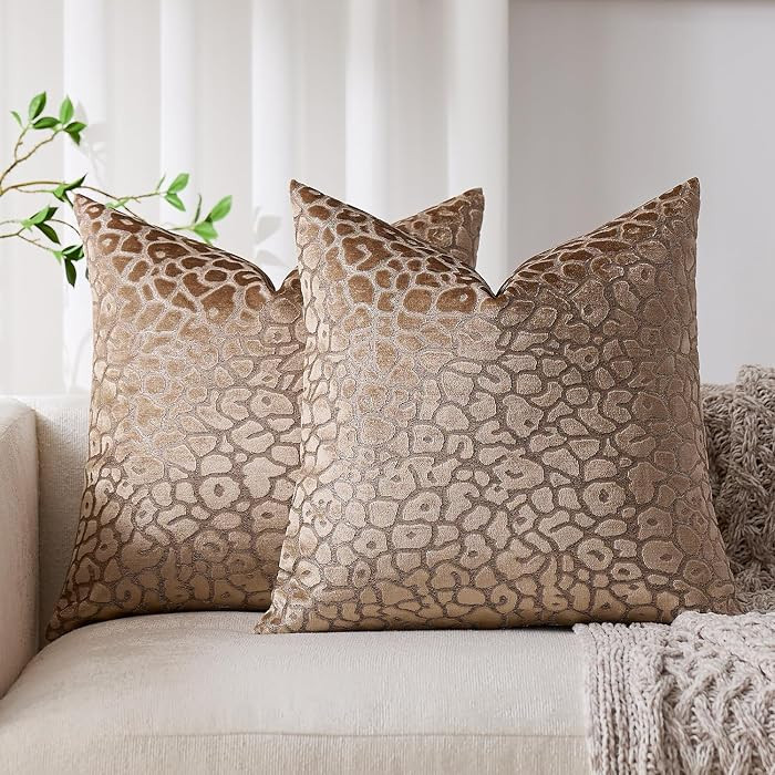 Brown Leopard Pillow Covers Pack of 2, Geometric Pattern Design, 18x18 Inch | Amazon (US)