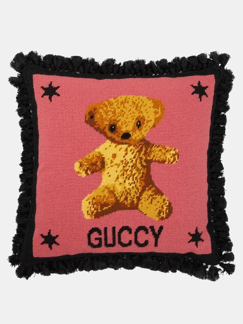 Gucci - Teddy Bear-embroidered Wool Cushion - Pink Multi | Matches (US)