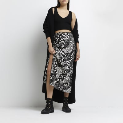 Black floral tie waist midi skirt | River Island (UK & IE)