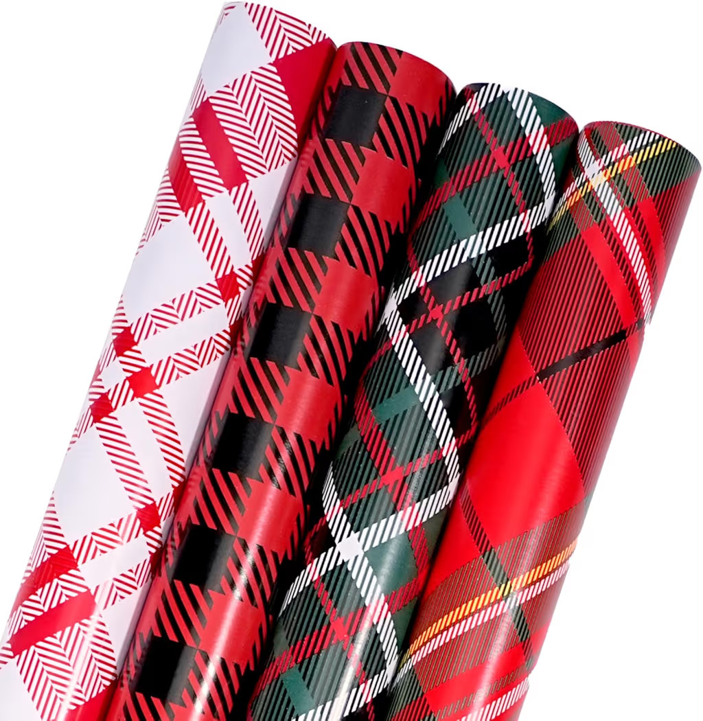 BIOBROWN Christmas Wrapping Paper Rolls - Red/Green/Black/White Tartan Plaid Design for Party, Ho... | Amazon (US)