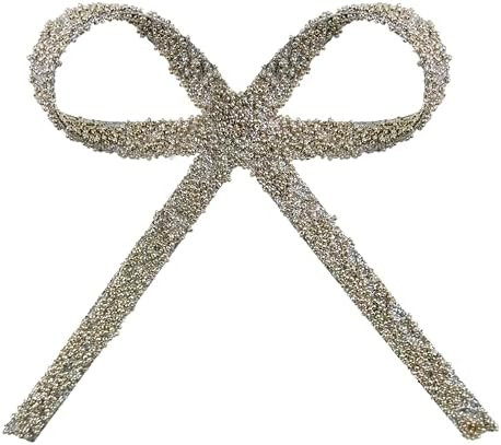 Bead Bow Ornament with Clip Silver 9 Inch, Decorative Holiday Bow with Beaded Design for Christma... | Amazon (US)
