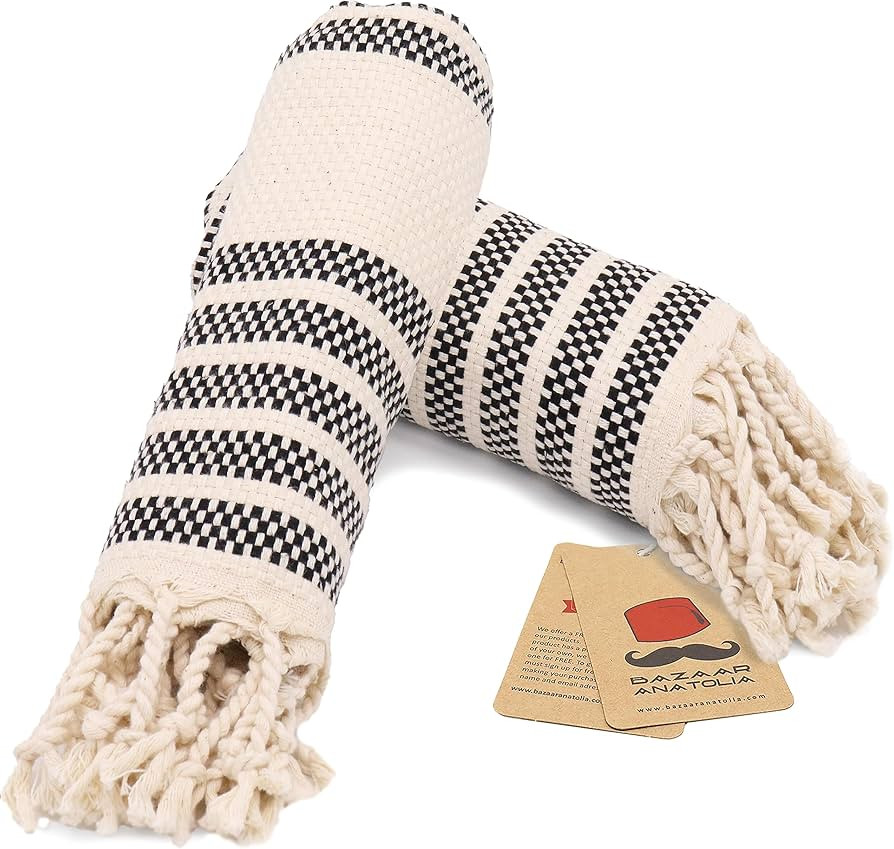 Bazaar Anatolia Turkish Hand Towels with Hanging Loop Set of 2 Decorative Towels for Bathroom 100... | Amazon (US)