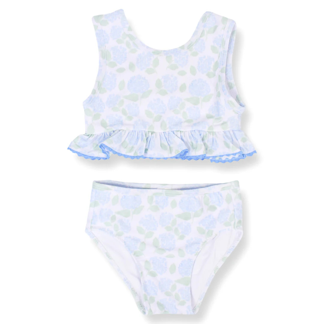 Girls Blue Hydrangea Two Piece Ruffle Swimsuit | Lillie & Lilah