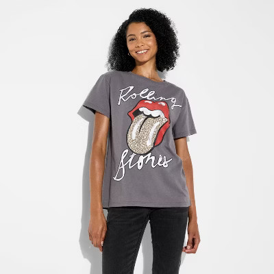 Women's The Rolling Stones Leppard Short Sleeve Graphic T-Shirt - Gray | Target