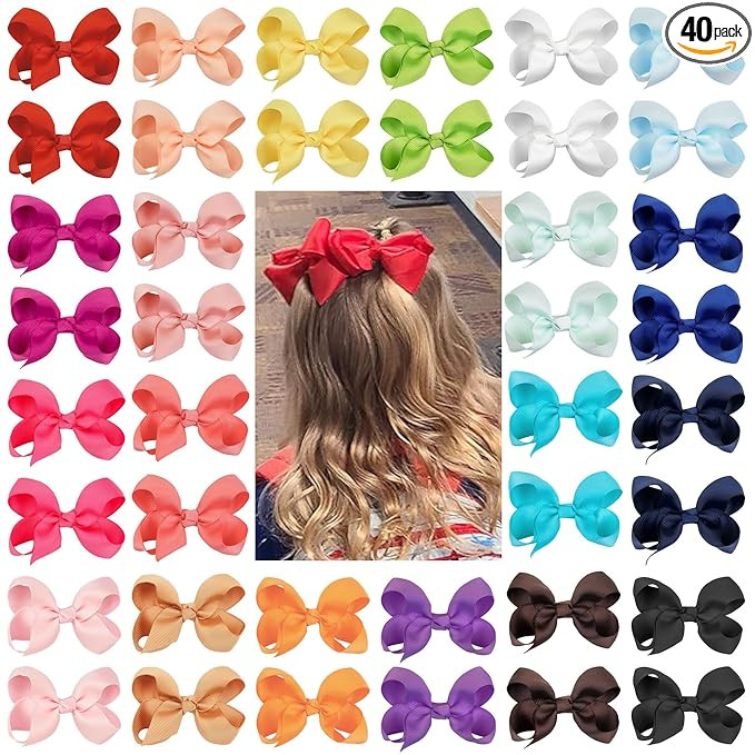 40Pcs 3 inch Hair Bows for Girls Grosgrain Ribbon Toddler Back to School Hair Accessories with Al... | Amazon (US)