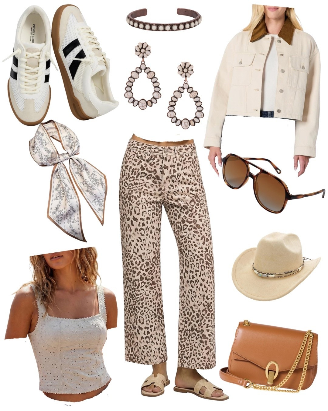 Western girls wear leopard. It’s basically a rule. 🐆🤠 Cream eyelet tank, denim jacket, cowboy hat & stone drop earrings that look like they came straight off a saddle — this outfit is giving classy cowgirl and I am HERE for it. All linked on LTK, tap to shop before it sells out! 🛍️

#LTKootd #LTKSeasonal #LTKPetite