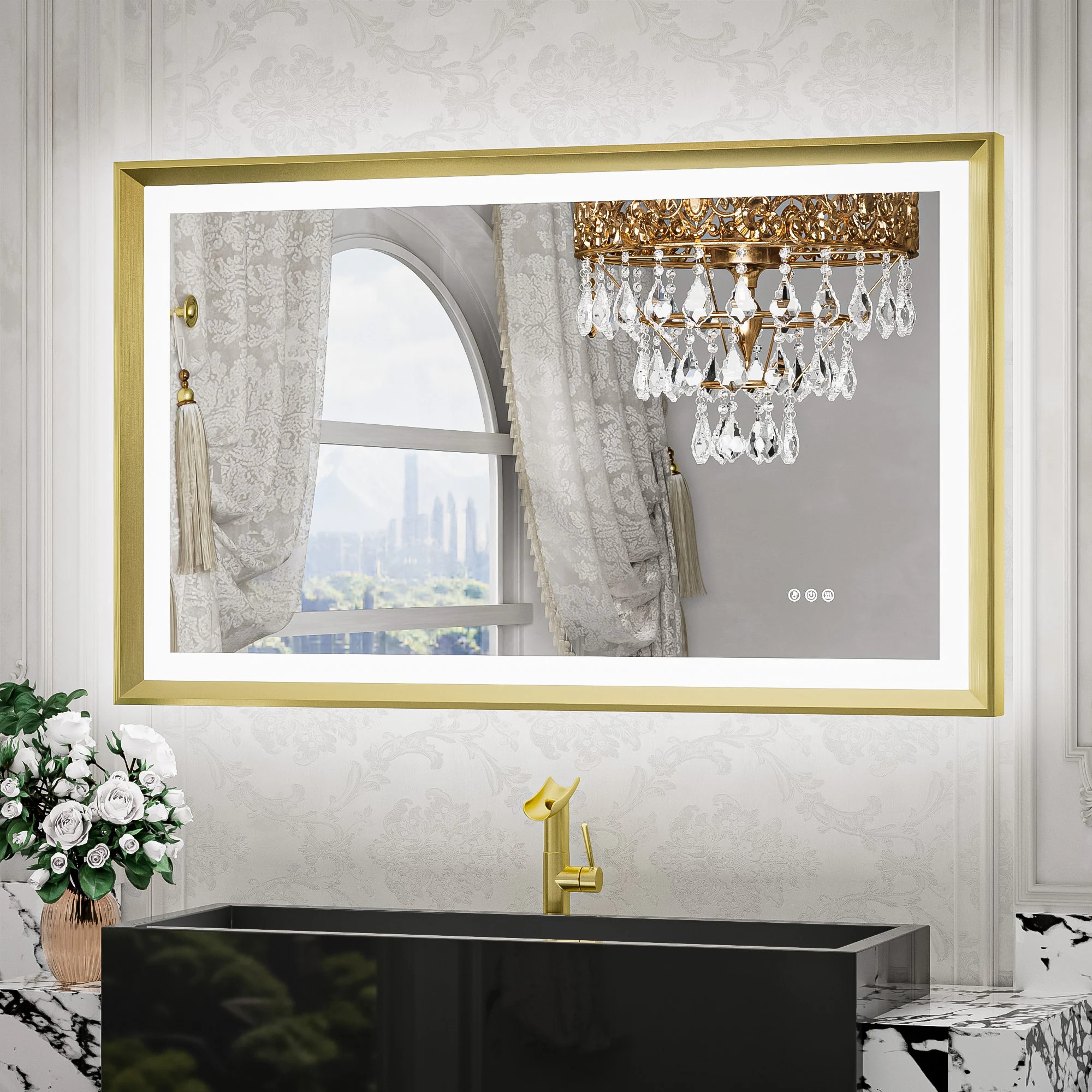TETOTE LED Frontlit & Backlit Bathroom Vanity Wall Mirror, Metal Frame, Anti Fog, Dimmable | Bed Bath & Beyond