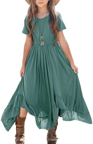 Seechoslo Tween Girls Maxi Dress Short Sleeve Casual Flowy Boho Style Summer Long Dress for Girls... | Amazon (US)