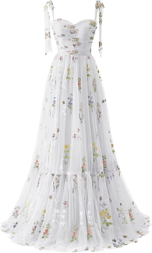 Maxianever Women's Tulle Prom Dresses Flower Embroidery Long Sweetheart Formal Evening Party Gown... | Amazon (US)