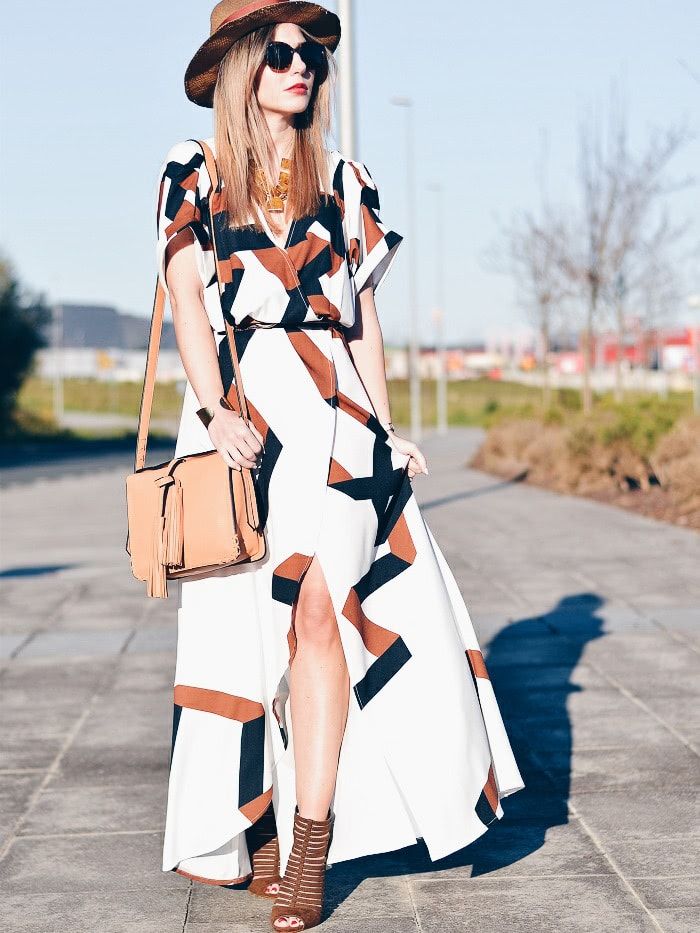 Geometric Print Split Maxi Dress | SHEIN