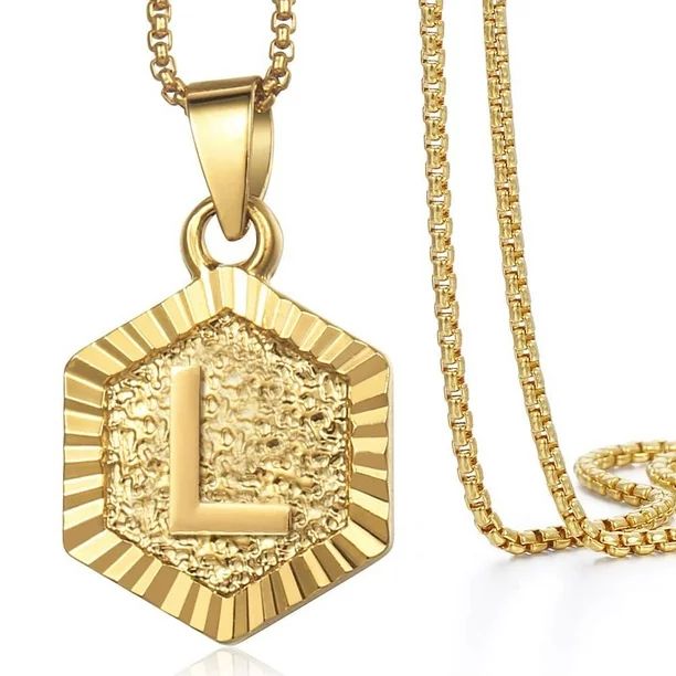 22" Monagram Hexagon A-Z Gold Filled Initial Letter Pendant Necklace Chain Unisex - Walmart.com | Walmart (US)