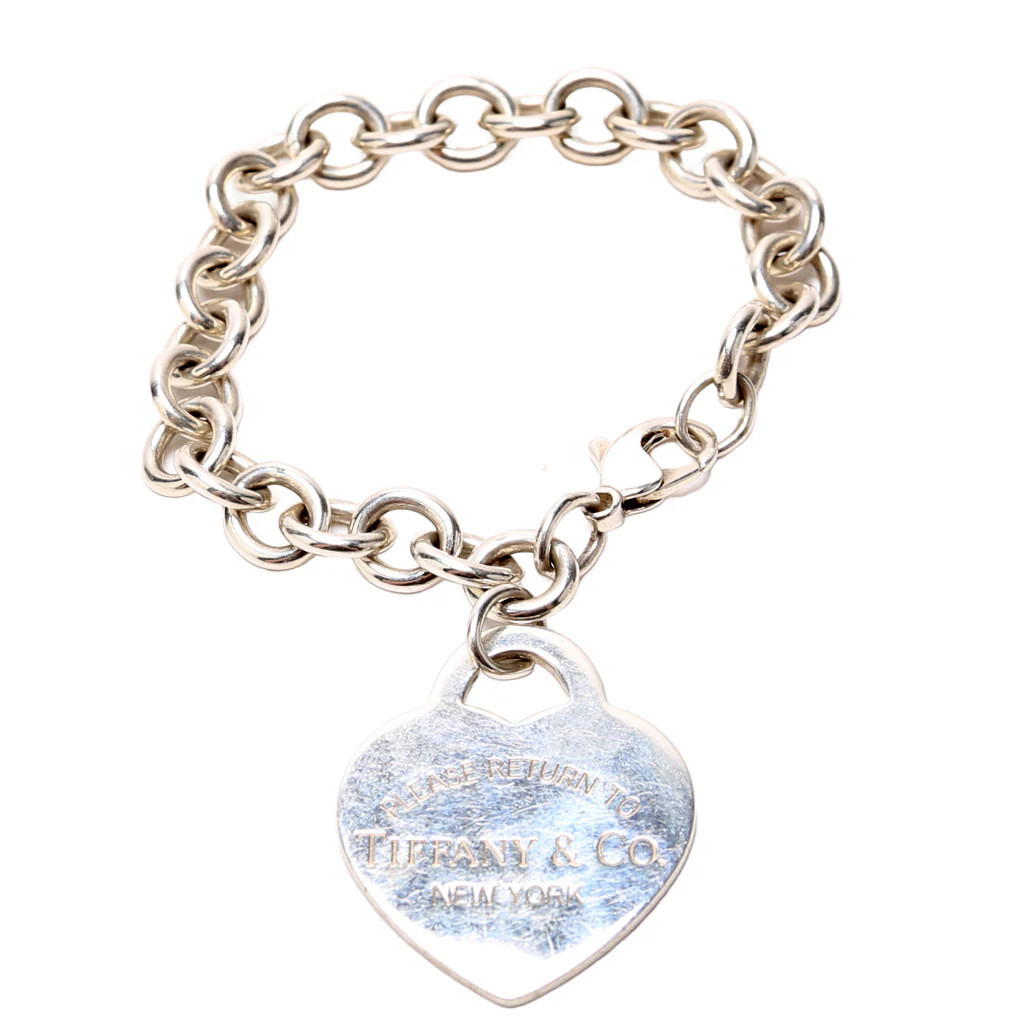 Oval Link Chain With XL Heart Tag Charm Bracelet 925 | Keeks Designer Handbags