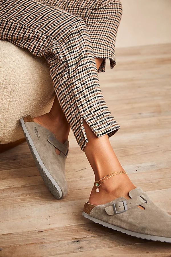 Boston Soft Footbed Birkenstock by Birkenstock at Free People, Stone Coin Suede, EU 36 | Free People (Global - UK&FR Excluded)
