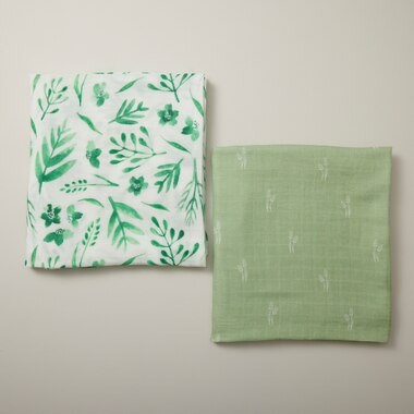 THE LITTLEST X HOLLY SET OF 2 ORGANIC COTTON MUSLIN SWADDLES, FLORA | Indigo (CA)