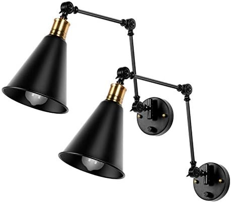 2 Pack Swing Arm Wall Sconces - Adjustable Hardwired Swing Arm Wall Lights Industrial Metal Vinta... | Amazon (US)