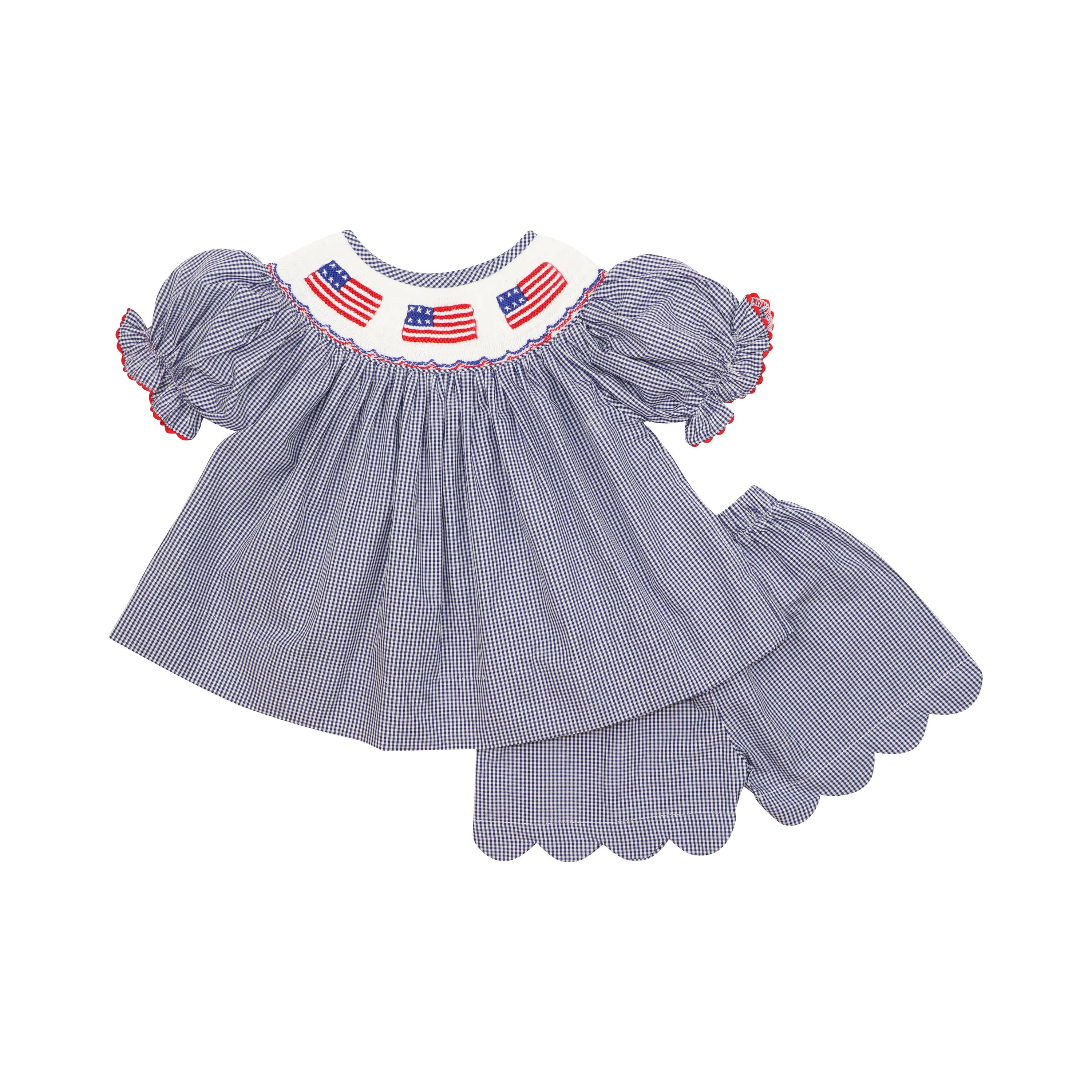 Navy Gingham Smocked Flag Short Set | Eliza James Kids