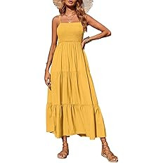 PRETTYGARDEN Women's Summer Maxi Dress 2025 Casual Boho Sleeveless Spaghetti Strap Smocked Tiered... | Amazon (US)