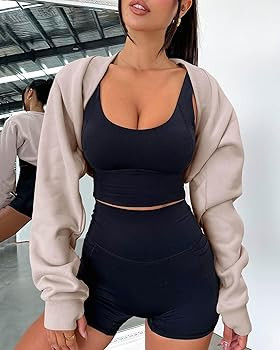 Zwurew Women's Bolero Shrug Long Sleeve Cropped Sweatshirt with Thumb Hole Workout Shrugs Open Fr... | Amazon (US)