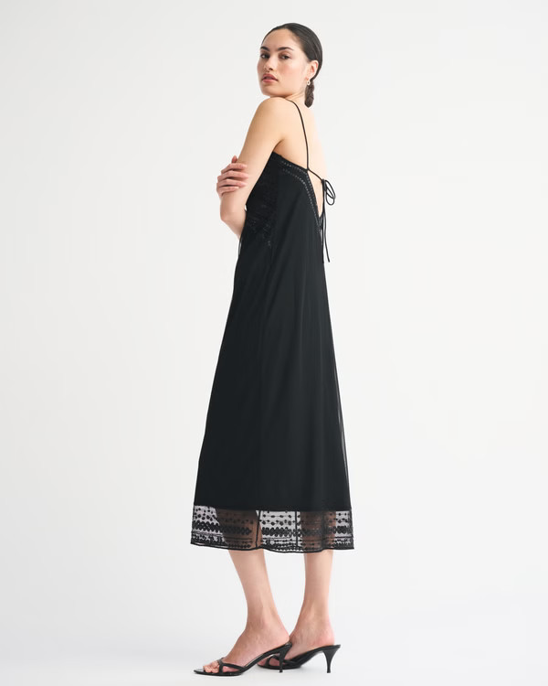 Tie-Back Beaded Slip Midi Dress | Abercrombie & Fitch (US)