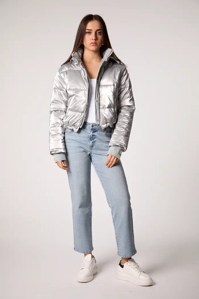 In The Mix Denim Shiny Puffer Jacket | Nordstrom