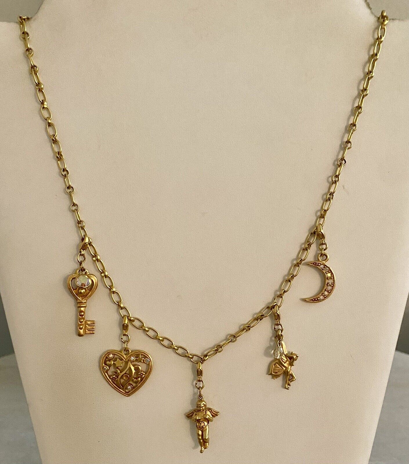 Beautiful Vintage Kirk’s Folly Gold Tone Charm Necklace Angel Heart Key Moon   | eBay | eBay US