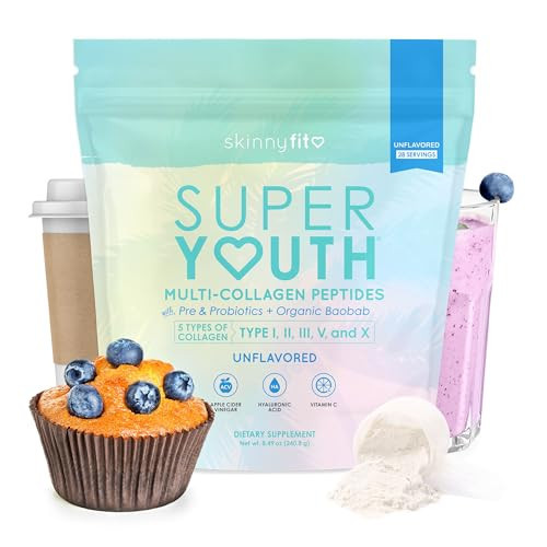 SkinnyFit - Super Youth Collagen for Women - Multi Collagen Peptides Powder - Probiotics, Fiber, Hyaluronic Acid - Non GMO, Gluten Free, Sugar Free - Beauty & Self Care - Unflavored (28 Servings) | Amazon (US)