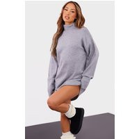 Petite Grey Knitted Slouchy Sweater Dress | PrettyLittleThing US