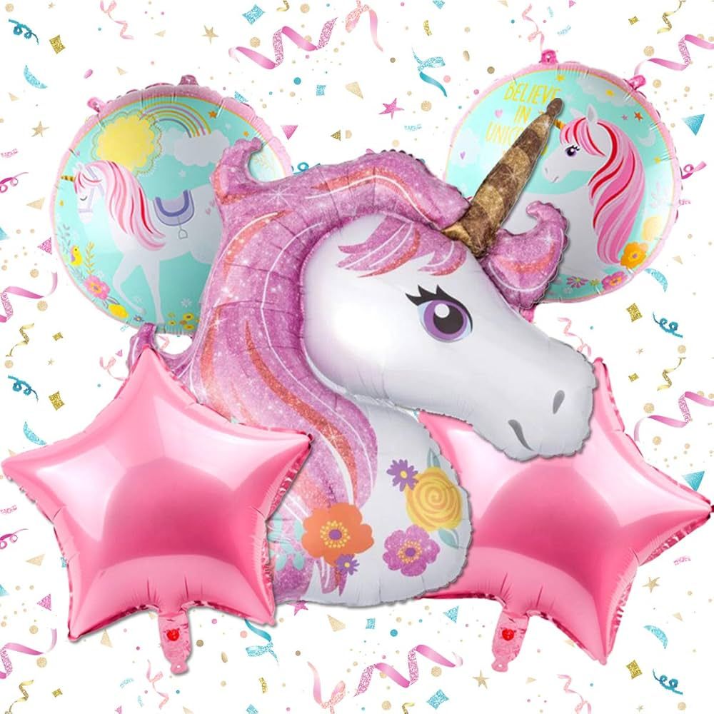 FUKUGAWA Unicorn Balloons Birthday Party Decorations for girls, Pink Unicorn Mylar Balloon Foil S... | Amazon (US)