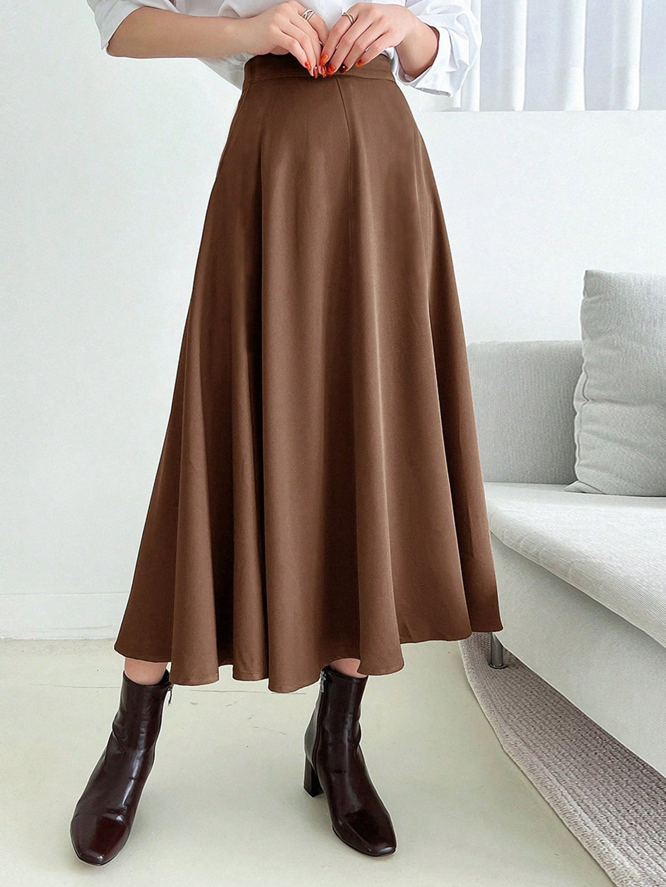 DAZY Solid Long Flare Skirt | SHEIN USA | SHEIN