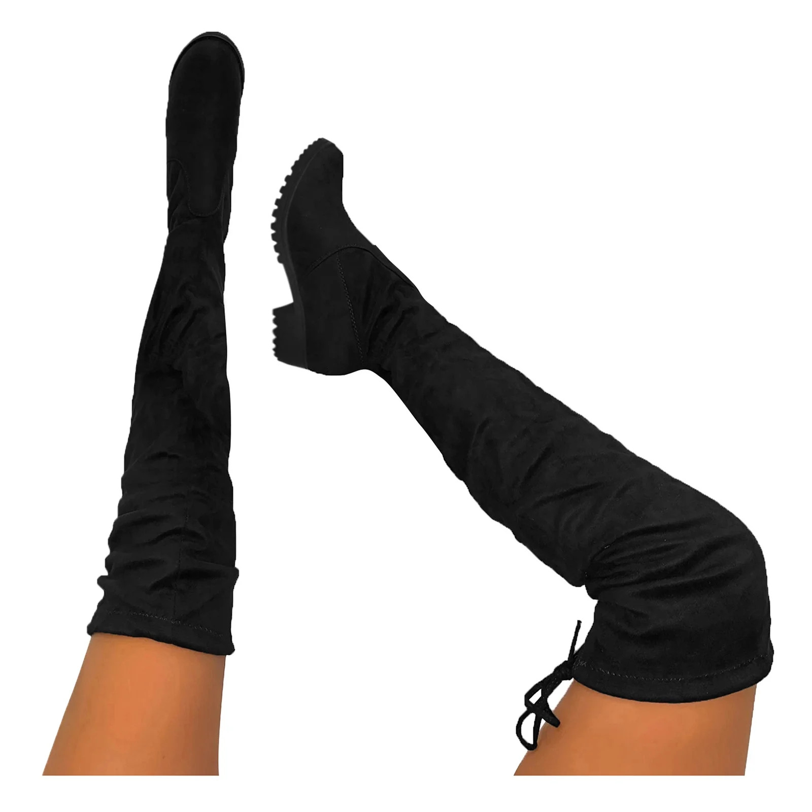 Oyedens Women's Thigh High Boots Black Suede Over The Knee Long Boots for Women Winter Fall Shoes | Walmart (US)