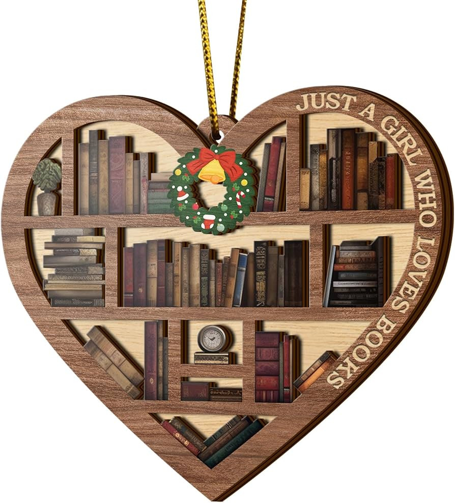 V VIBEPY All Over Printed, Book Lovers Ornaments, Bookshelf Heart Ornaments, Ornaments, Christmas... | Amazon (US)