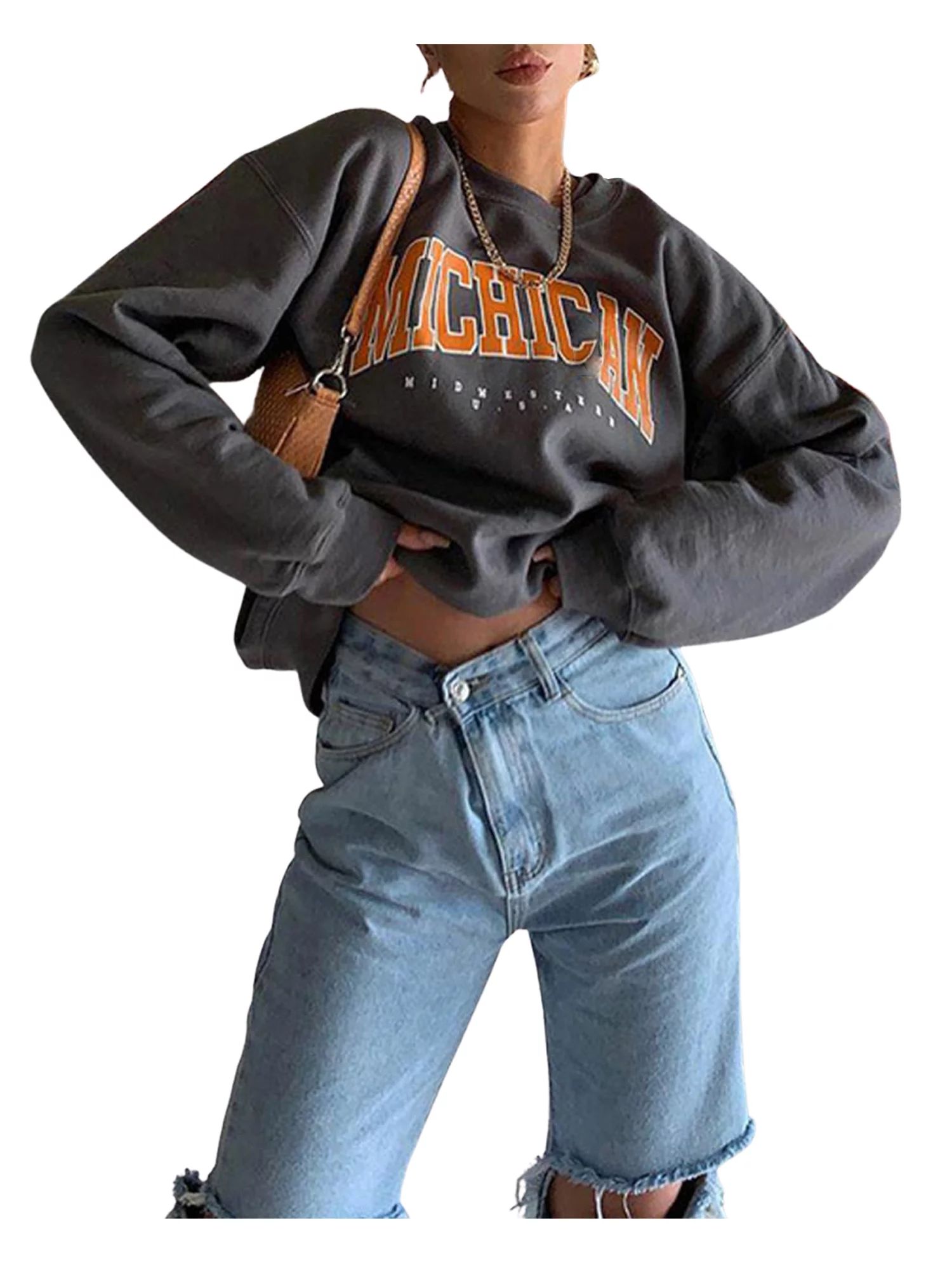Wassery Women's Pullover Sweatshirt Vintage Long Sleeve Crew Neck Jumper Oversized Pullover Tops ... | Walmart (US)