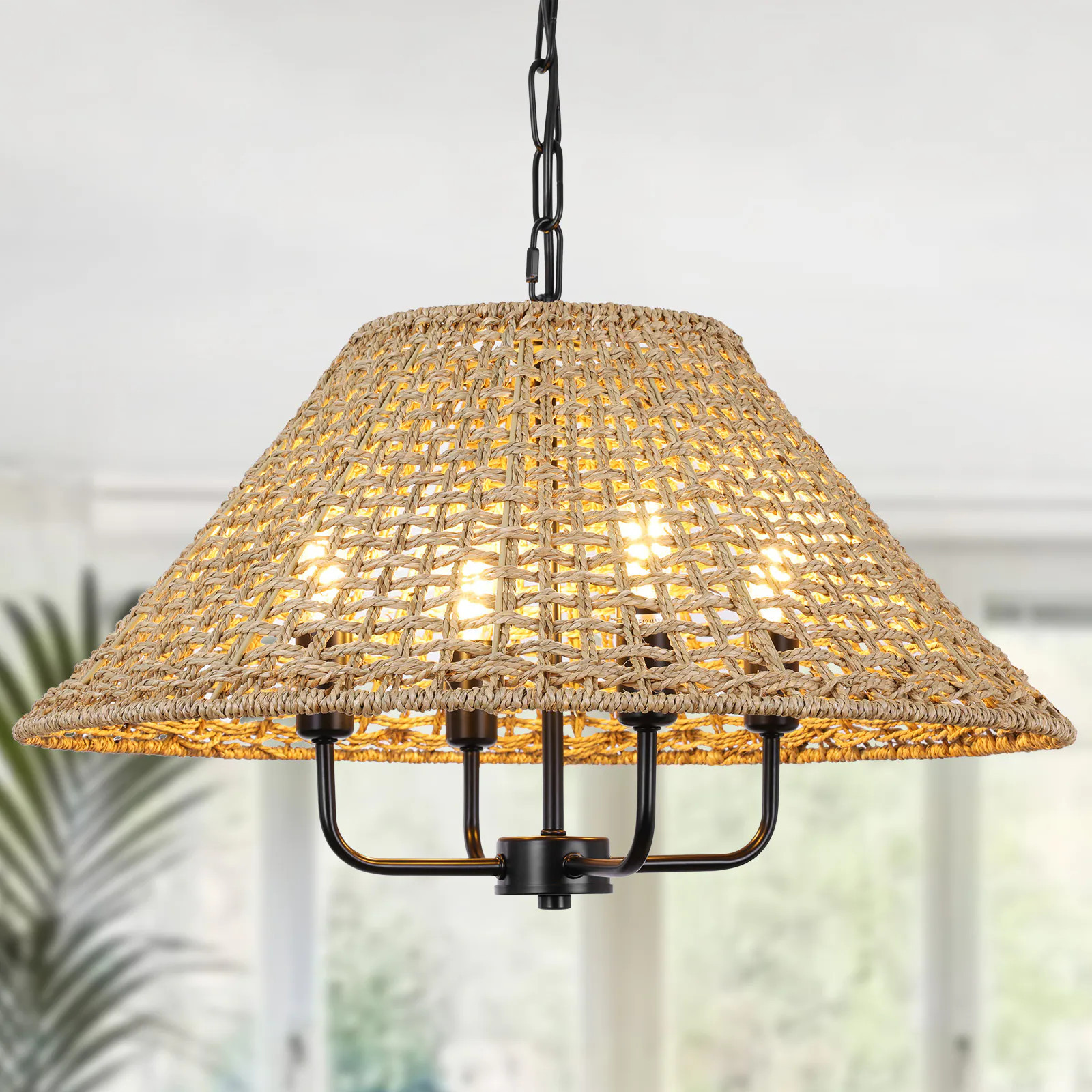 LamQee Rattan Chandelier 4 -Light Matte Black Rattan Metal Chandelier one_size | 06FTL0299ART | Lowe's
