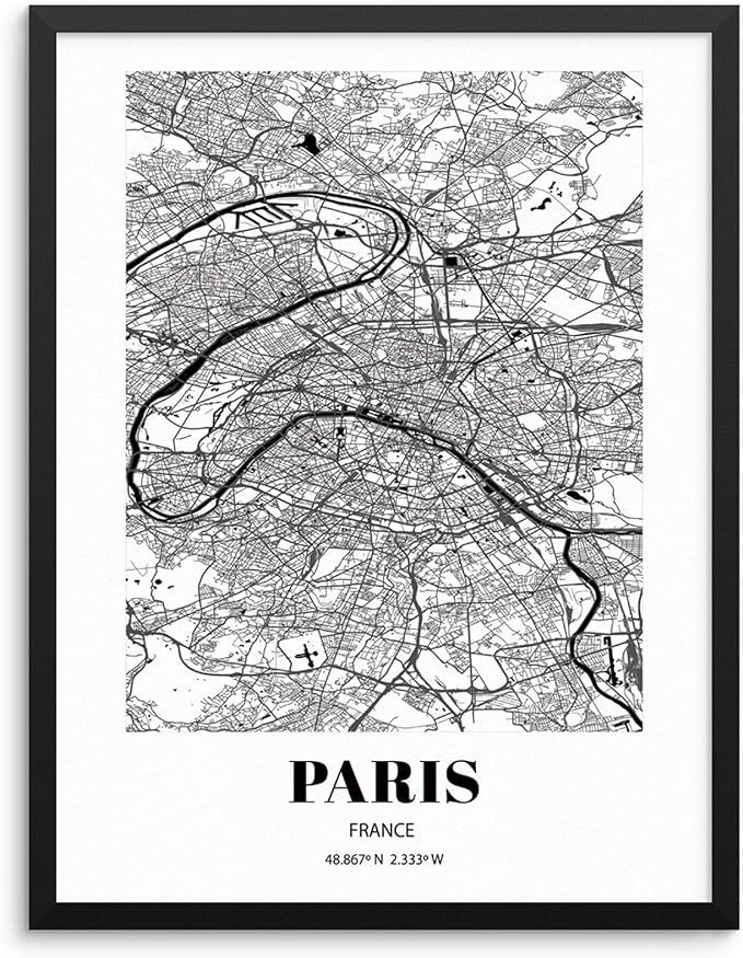 Paris City Grid Map Art Print France Cityscape Road Map Wall Poster 11"x14" UNFRAMED Black White ... | Amazon (US)