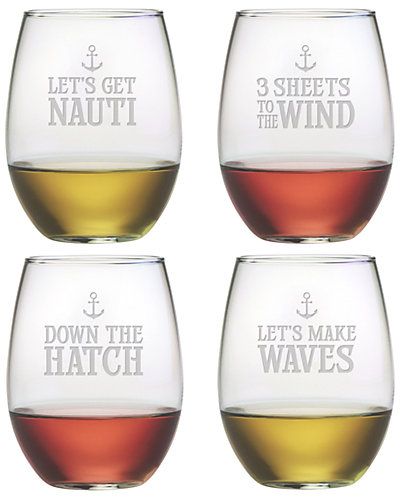 Susquehanna Glass Set of 4 Down the Hatch Stemless Wine Glasses | Ruelala