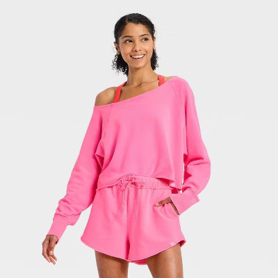 Women's French Terry Off-The-Shoulder Sweatshirt - JoyLab™ Neon Pink XXS | Target
