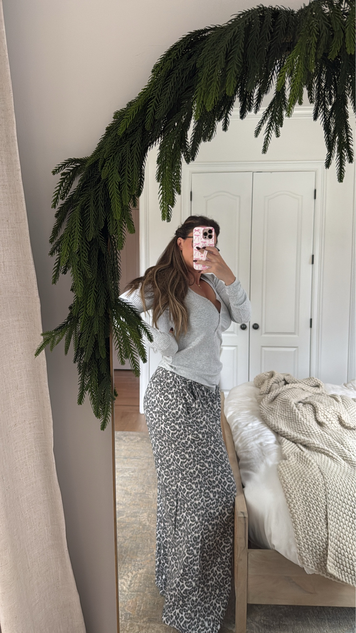 OOTD 
Leopard pants that are more like Pjs - large regular (I’m 5’5)
Medium Henley long sleeve 
Linking garland, too! 

#LTKStyleTip #LTKHoliday #LTKSeasonal