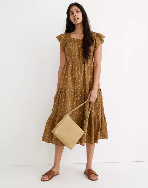 Ruffle-Sleeve Tiered Midi Dress in Daisy Stitch | Madewell