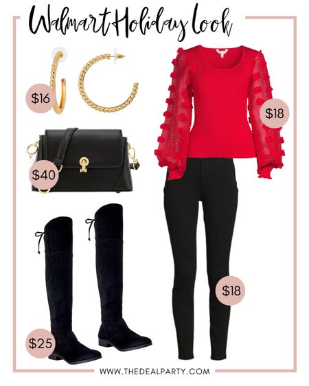 Walmart Red Top | Walmart Fashion | Walmart Holiday Look | Winter Outfit | Winter Fashion | Christmas outfit | Christmas Shoes | Red Top | Walmart Fashion | Black Jeans | Over the Knee Boots | Black Purse 

#LTKHoliday #LTKunder50 #LTKSeasonal