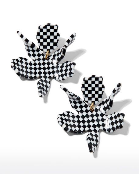 Small Paper Lily Earrings, Black Check | Neiman Marcus