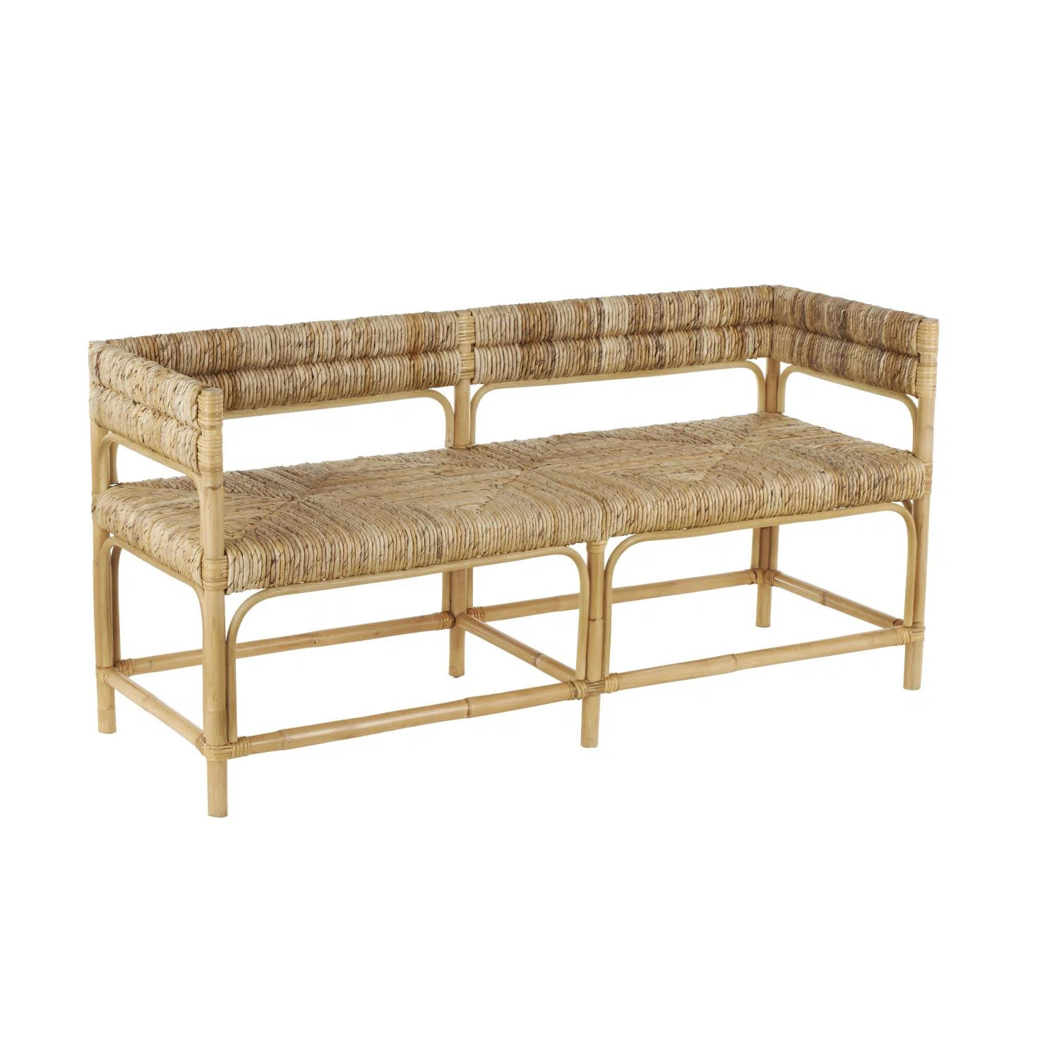 Cole And Grey Rattan Handmade Wrapped Bench With Diamond Patterned Seat And Arched Panels | Wayfair North America
