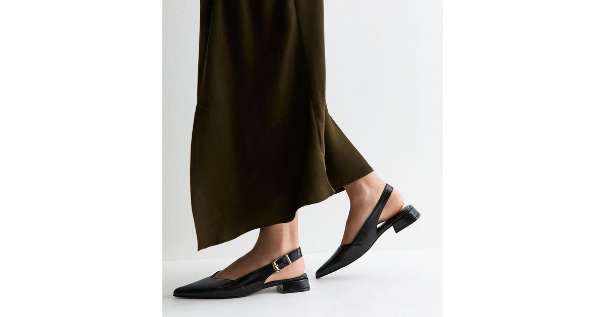 Women's Black Faux Leather Pointed Toe Slingback Pumps Vegan New Look | New Look (UK)
