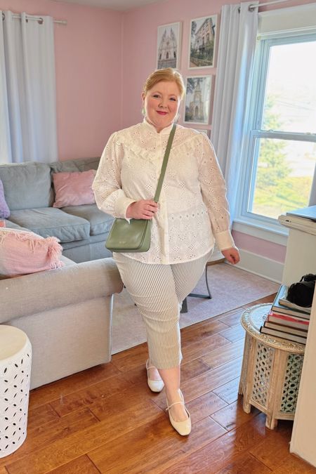 Casual spring outfit idea featuring an Ulla Popken eyelet top (25% OFF with my code 2024LIZ25) and striped stretch capris from Lane Bryant. My flats are wide fit from Dolce Vita.



#LTKitbag #LTKshoecrush #LTKSeasonal