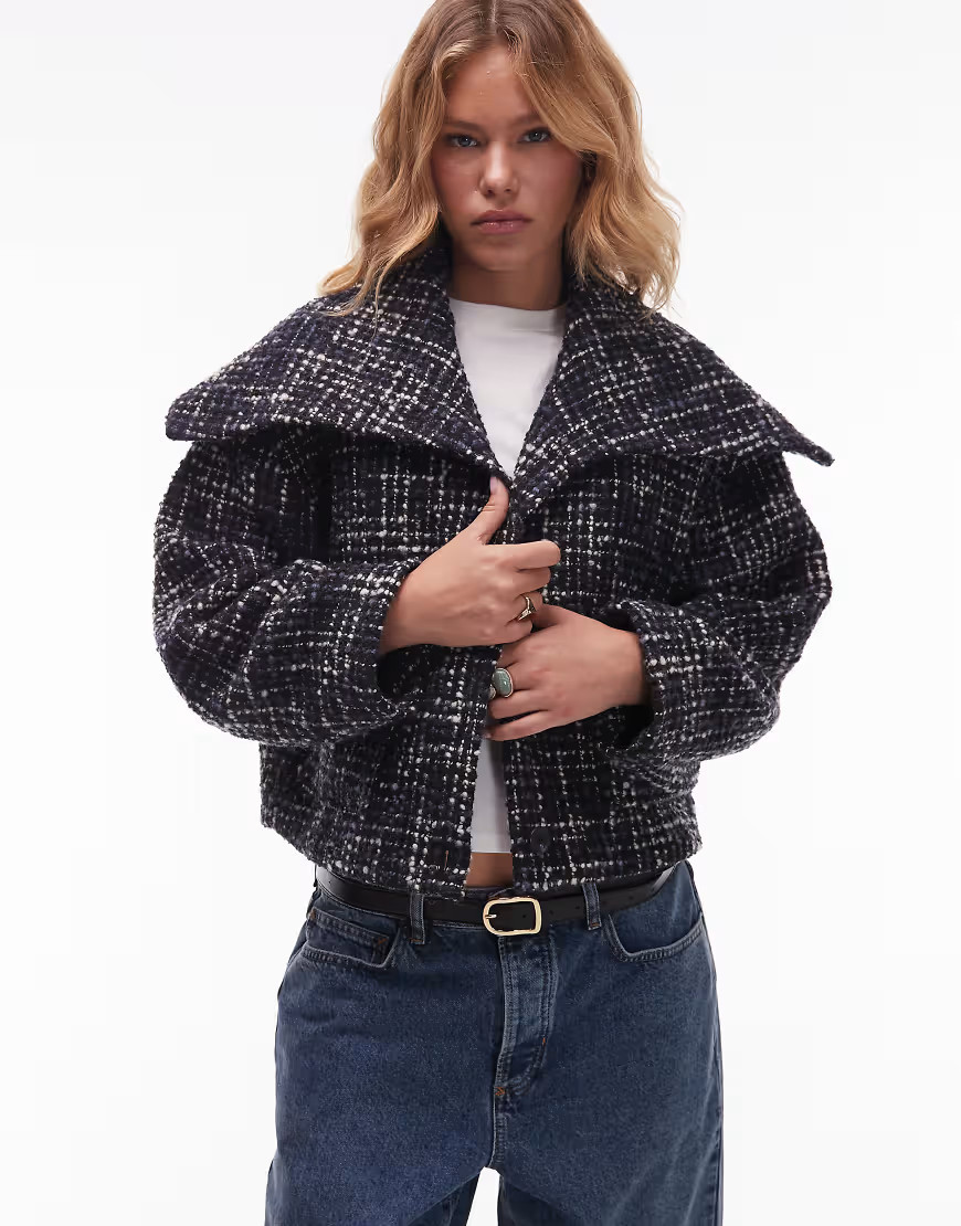 & Other Stories jacquard jacket with statement collar in off black | ASOS (Global)