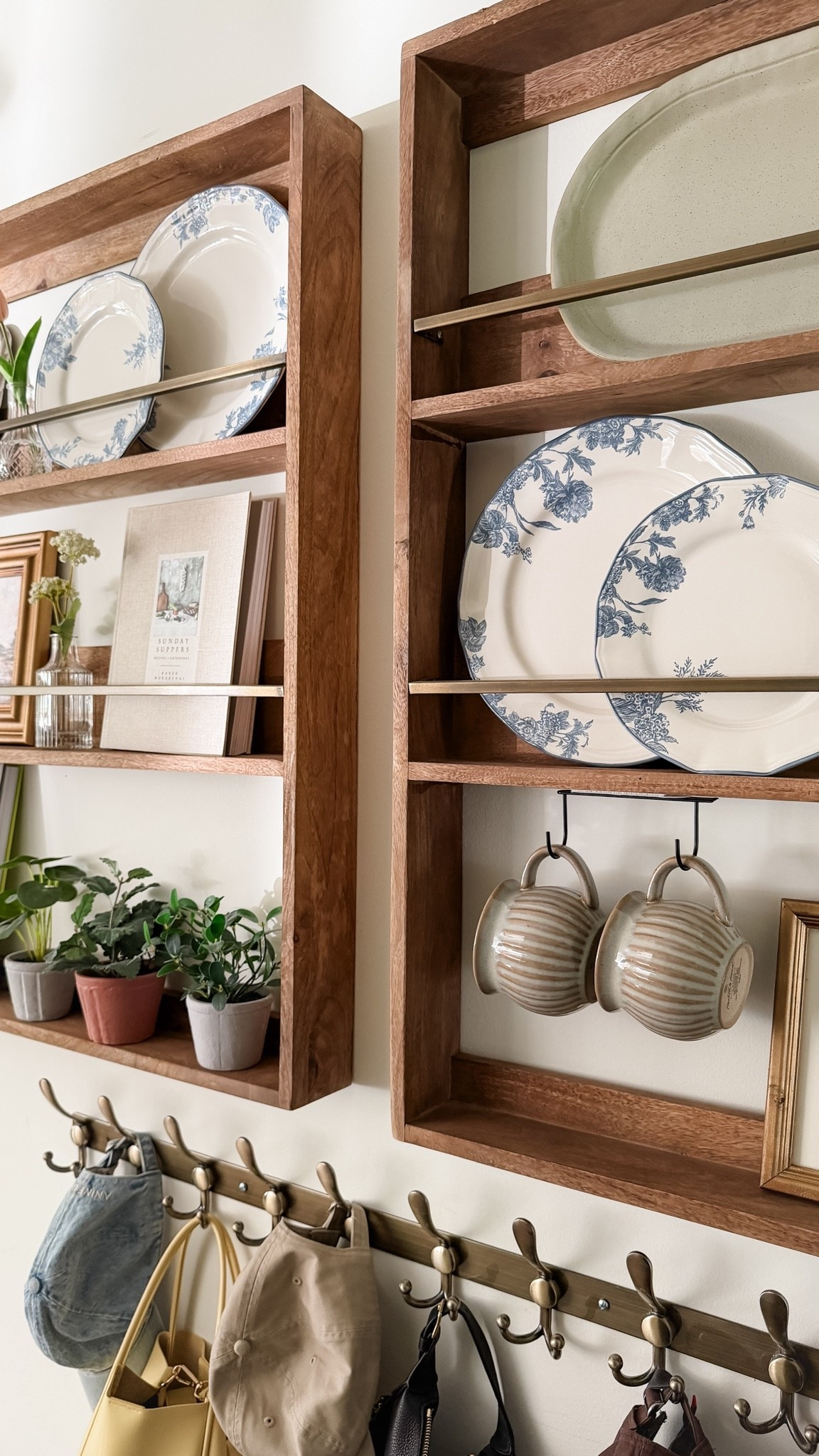 Really brought this big boring kitchen wall to life with these display shelves. Love swapping them out for some seasonal decor pops like these new floral plates from Target.