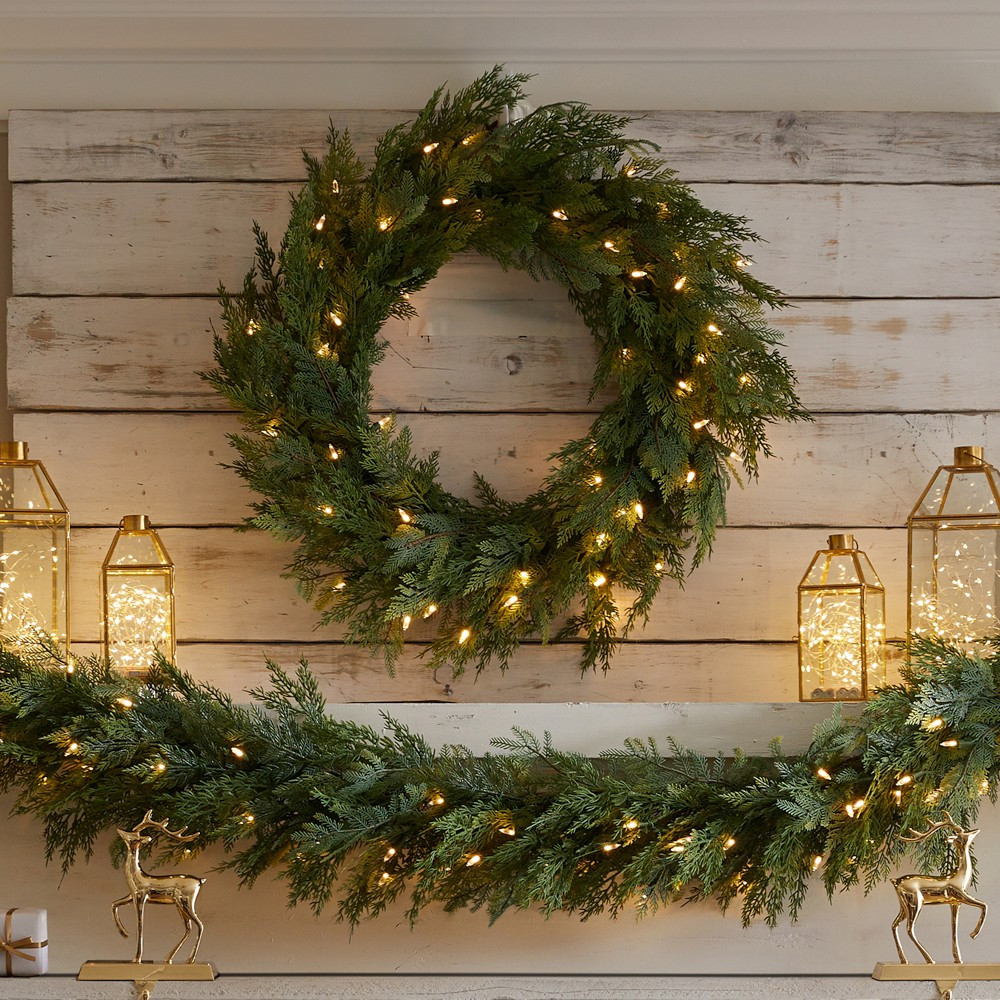 Balsam Hill Cedar Woods Pre-Lit Faux Wreath &amp; Garland | Williams-Sonoma