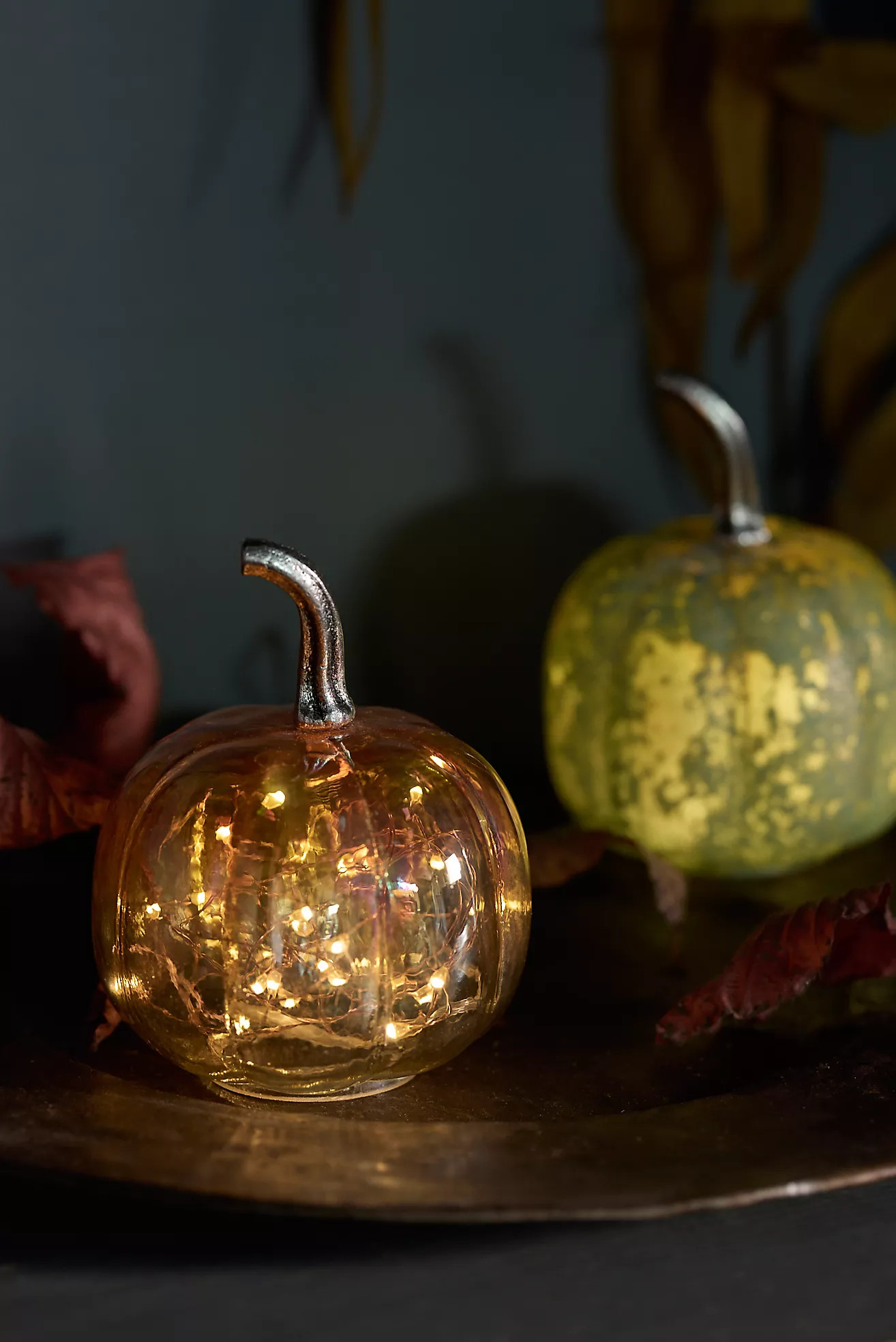 Glass Pumpkins, Set of 2 Frosted Green + Pearlescent Orange | Anthropologie (US)