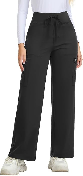 QBK Wide Leg Yoga Scrub Pants for Women, High Waisted Stretchy Medical Work Pants with Flat Draws... | Amazon (US)