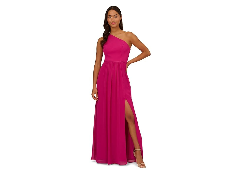 Adrianna Papell One Shoulder Chiffon Gown (Bright Magenta) Women's Dress | Zappos