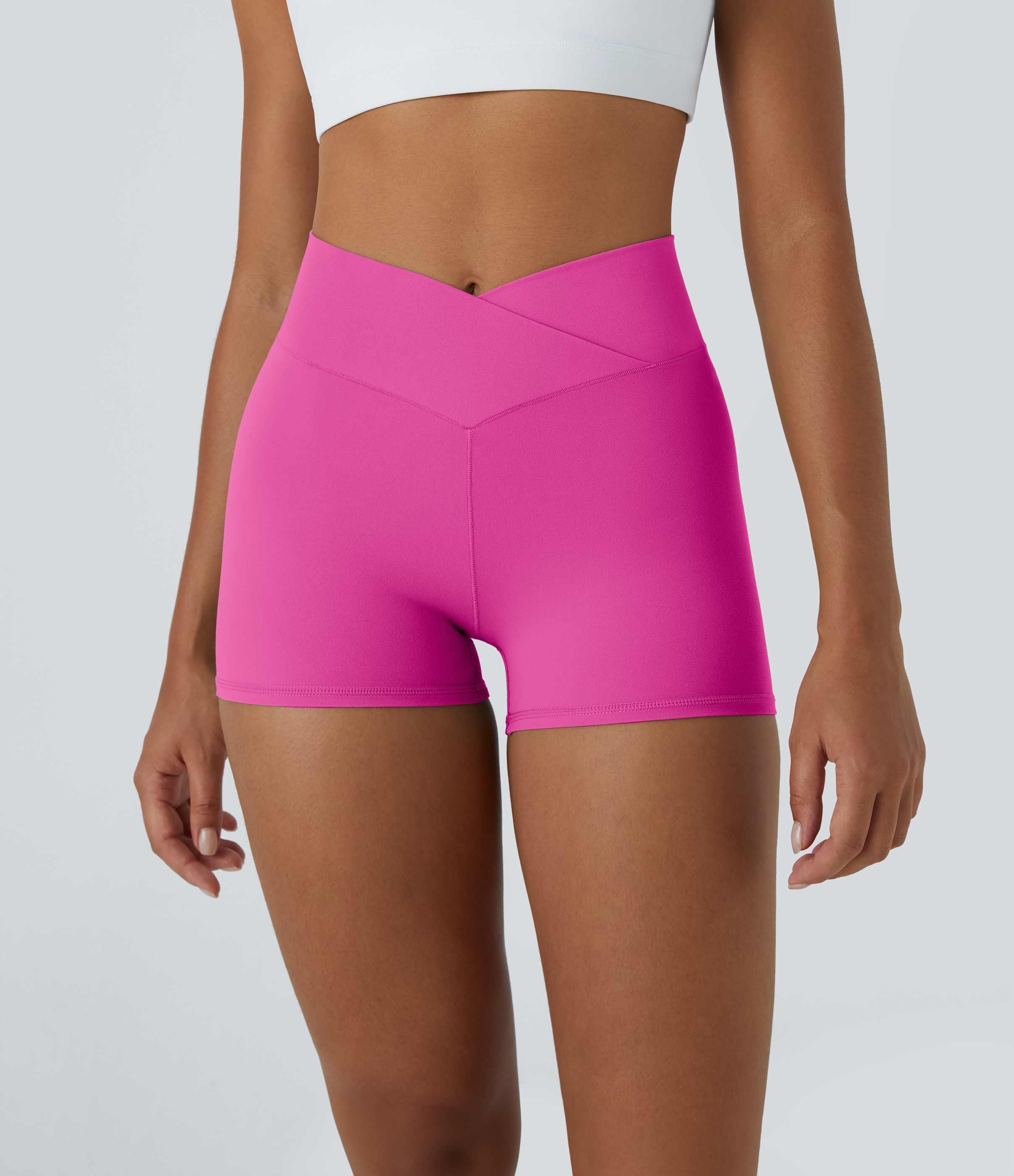 Halara SoftlyZero™ High Waisted Crossover Plain Yoga Biker Shorts 3''-UPF50+  - Fedora Red Purple - XS biker shorts women black biker shorts | HALARA